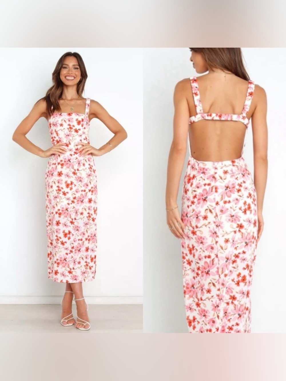 Petal & Pup Pink and Coral Floral Midi Dress
